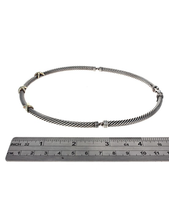 David Yurman Triple X Cable Collar Necklace  in Silver and Gold